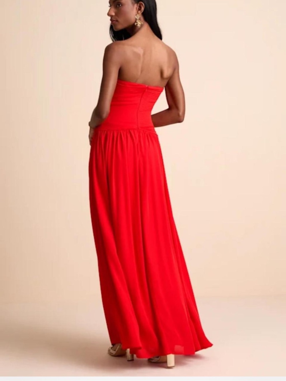 NWT Lulus Rozala Bright Red Pleated Strapless Maxi Dress - Picture 2 of 3